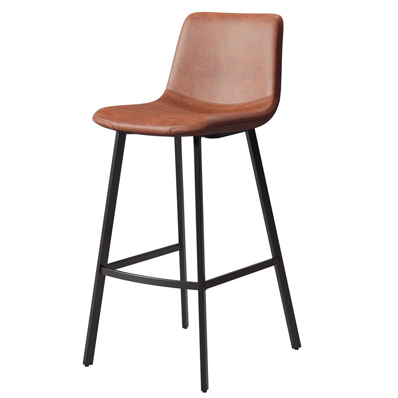 Taburete de bar sin brazos con respaldo Glam, taburete de bar de cocina de hierro con cojín de cuero y pedal