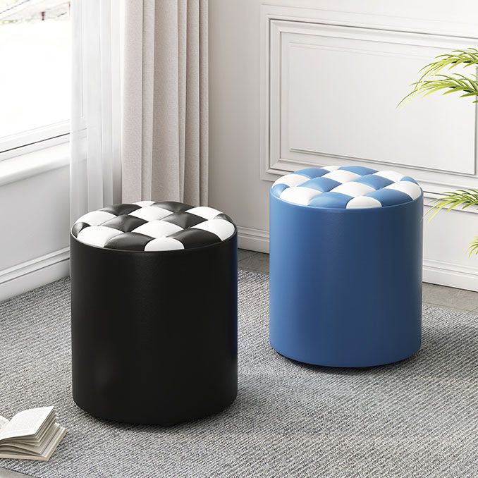 Mid-Century Modern Pouf Ottoman Faux Leather Tufted Square Pattern Round Ottoman Clearhalo 'furn' 'furn_ottomans_poufs' 'Furniture' 'Living Room Furniture' 'Ottomans & Poufs' 'ottomans_poufs' 1200x1200_435e0662-8a58-4605-bc68-f79a40977fc0