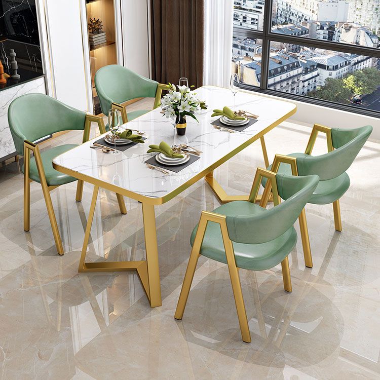 Glam White Top Dining Table Rectangle Standard Dining Table for Kitchen Clearhalo ' dining_table' 'Dining Tables & Seating' 'Dining Tables' 'furn' 'furn_dining_table' 'Furniture' 'furniture_dining_table' 'Kitchen & Dining Furniture' 'kitchen&dining_furn' 'kitchen' 'kitchen_dining_table' 1200x1200_435fd27c-6165-440c-bde8-a11e18b31d1e