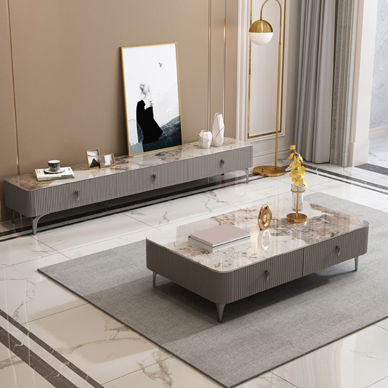 Caffè in ardesia o tavolo finale con 4 cassetti di stoccaggio contemporanei 4 gambe