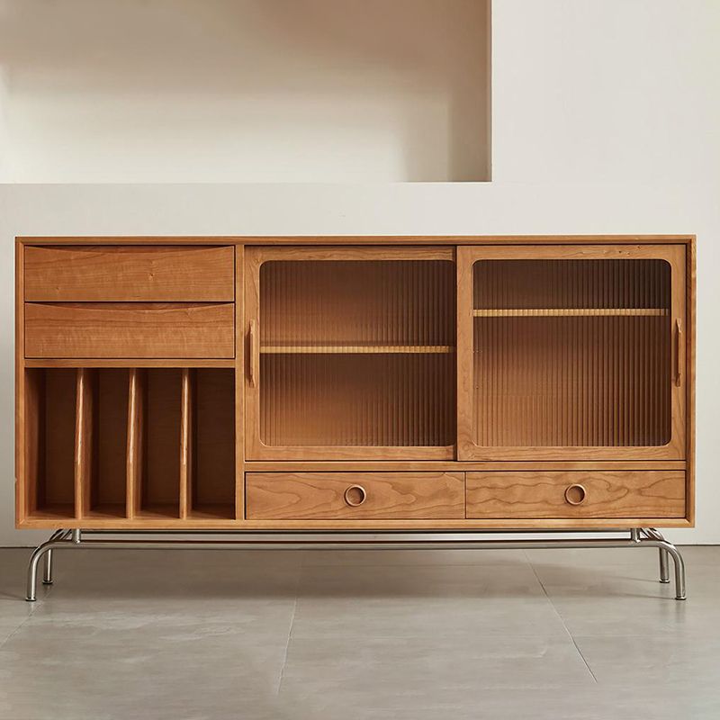 Contemporary Glass Doors Display Stand Pine Storage Cabinet for Dining Room Clearhalo 'Display & China Cabinets' 'display_china_cabinets' 'furn' 'furn_display_china_cabinets' 'Furniture' 'Kitchen & Dining Furniture' 1200x1200_43642c06-efe8-4f75-bc34-95c3d8a051c7