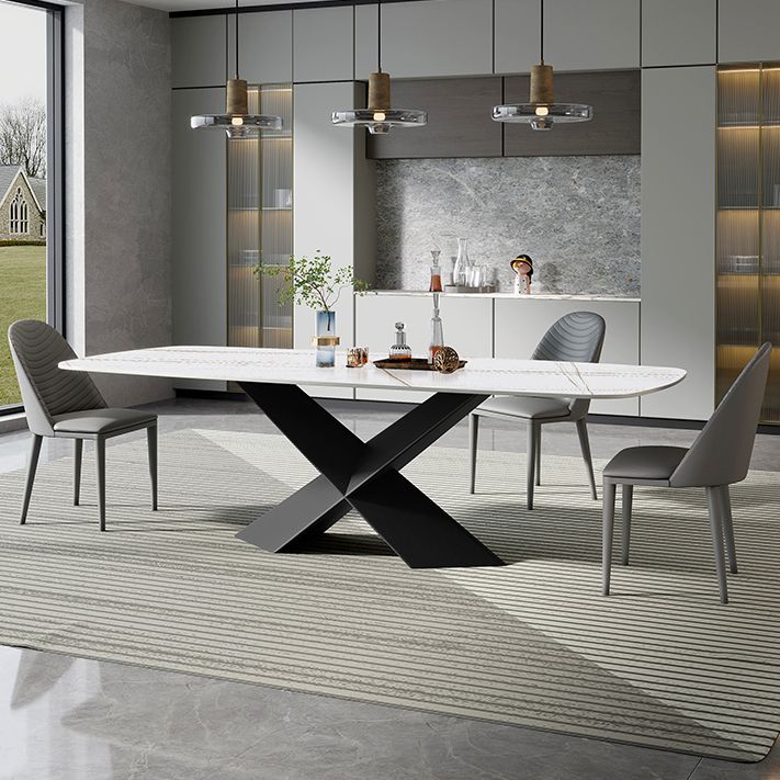 Modern White Dining Table Rectangle Sintered Stone Dining Table with Black Frame Clearhalo ' dining_table' 'Dining Tables & Seating' 'Dining Tables' 'furn' 'furn_dining_table' 'Furniture' 'furniture_dining_table' 'Kitchen & Dining Furniture' 'kitchen&dining_furn' 'kitchen' 'kitchen_dining_table' 1200x1200_4364f2af-589d-4871-91b9-4a585b548c30