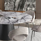 Contemporary Gray Marble Round Dining Table with Wooden Pedestal