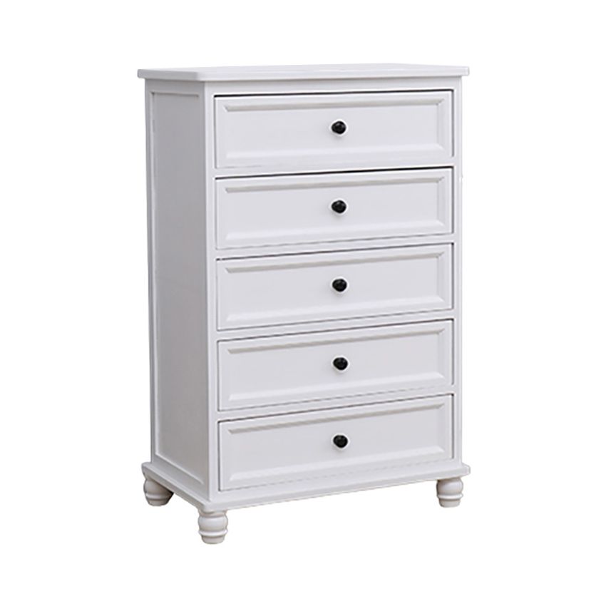 Contemporary White Accent Chest with Drawers and Solid Wood Bun Feet