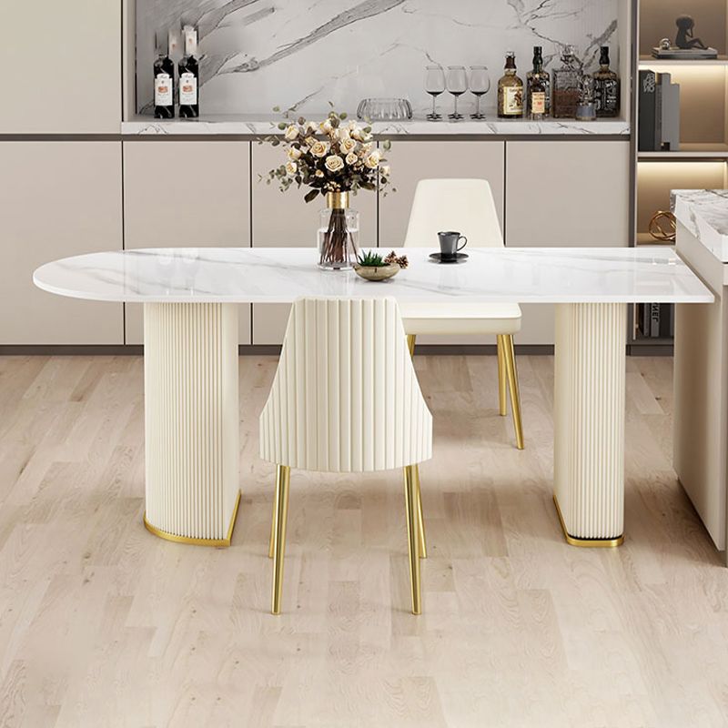 Freeform Sintered Stone White Table Luxury Double Pedestal Table for Dining Room Clearhalo 'Dining Tables & Seating' 'Dining Tables' 'dining_table' 'furn' 'furn_dining_table' 'Furniture' 'Kitchen & Dining Furniture' 1200x1200_436f9708-762b-4cd9-9fa6-81d8af12d347