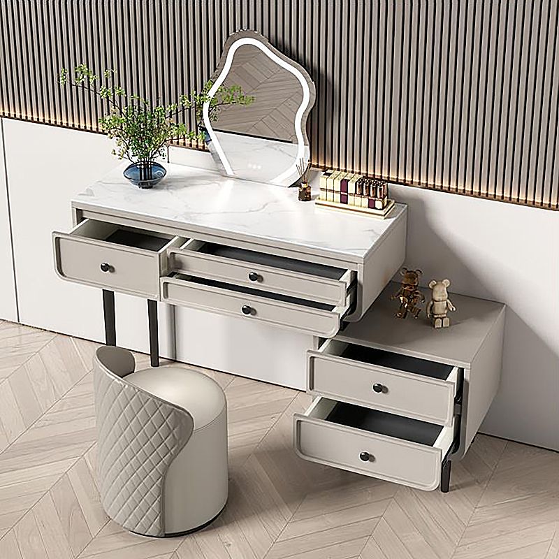 Wood and Metal Vanity Table in Grey/White 5 Storage Drawers Makeup Desk Clearhalo 'Bedroom Furniture' 'furn' 'furn_makeup_vanities' 'Furniture' 'Makeup Vanities' 'makeup_vanities' 1200x1200_43717e21-d221-467b-b2b6-edb142ae66bd