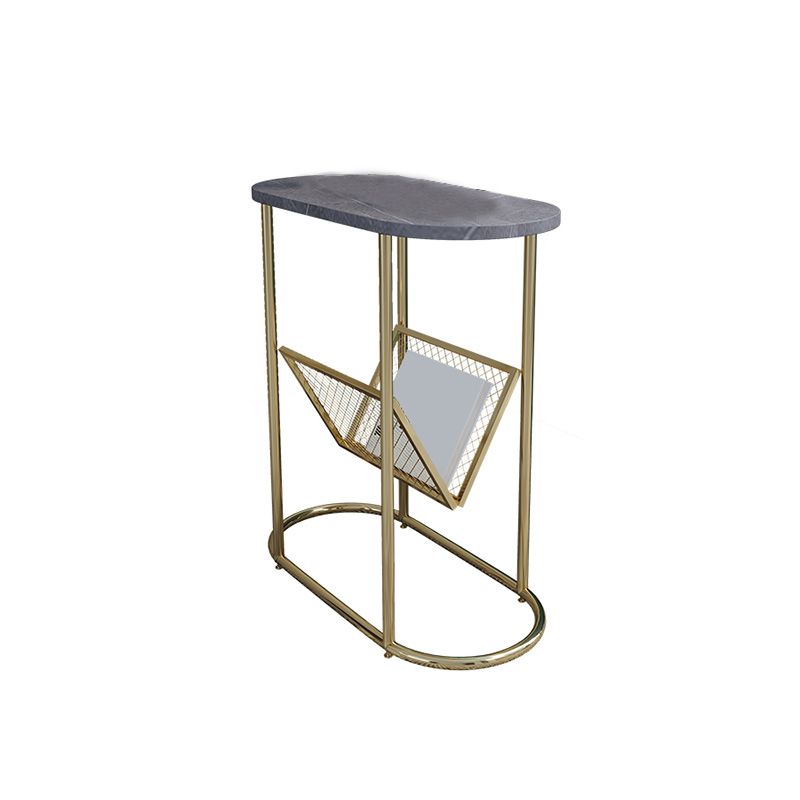 24.8" Tall Iron Frame Base End Table Oval Slate Top Side Table with Magazine Holder Clearhalo 'Coffee & Accent Tables' 'End & Side Tables' 'end_side_tables' 'furn' 'furn_end_side_tables' 'Furniture' 'Living Room Furniture' 1200x1200_43774a1d-1e62-401a-93f6-4029756e40a1