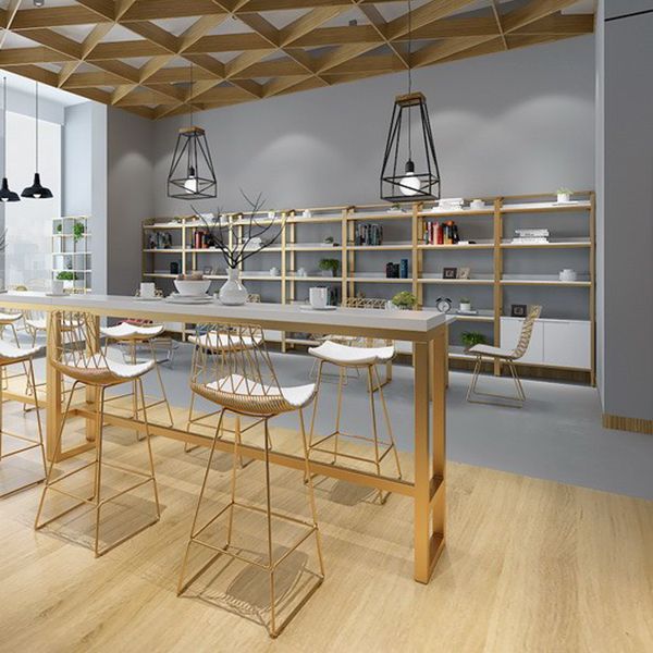 Wood Bar Dining Table Glam Rectangle Bar Table with Trestle Pedestal for Cafe Clearhalo 'Bar Furniture' 'Bar Tables' 'bar_tables' 'furn' 'furn_bar_tables' 'Furniture' 'Kitchen & Dining Furniture' 1200x1200_43797779-c627-4d2e-b05b-9812f1c159e7