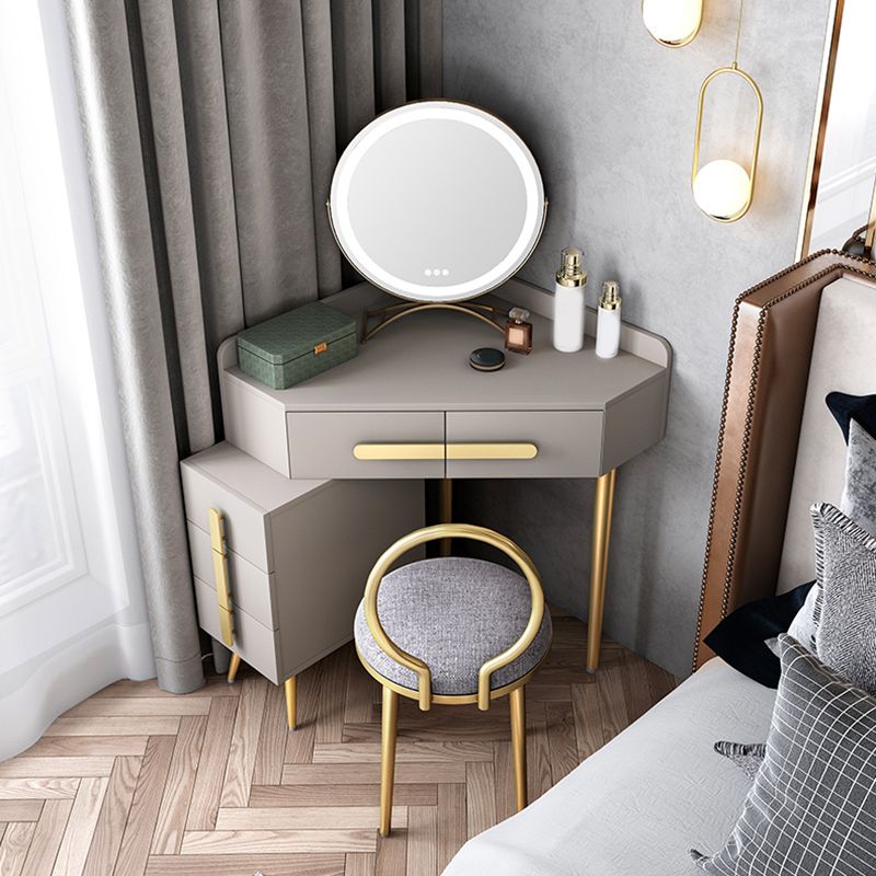 33.4" Wide Vanity Set with Stool Engineered Wood and Metal Dressing Table