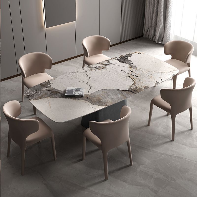 Industrial Sintered Stone Dining Table Rectangle Table with Metal Base Clearhalo 'Dining Tables & Seating' 'Dining Tables' 'dining_table' 'furn' 'furn_dining_table' 'Furniture' 'Kitchen & Dining Furniture' 1200x1200_437f8c1d-a393-46c1-8c39-9adad077bc64