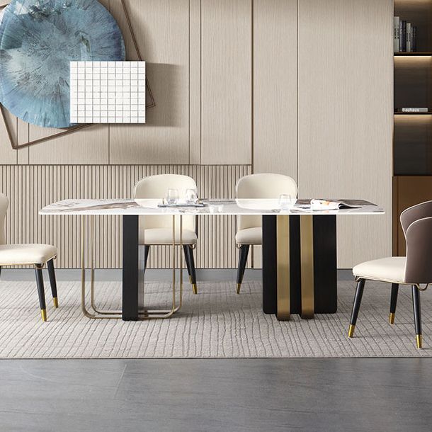 Luxury Sintered Stone Top Dining Table Rectangle Table with Double Pedestal in Black and Gold Clearhalo ' dining_table' 'Dining Tables & Seating' 'Dining Tables' 'furn' 'furn_dining_table' 'Furniture' 'furniture_dining_table' 'Kitchen & Dining Furniture' 'kitchen&dining_furn' 'kitchen' 'kitchen_dining_table' 1200x1200_438115f9-90d0-470e-9603-69ffc4d383a2