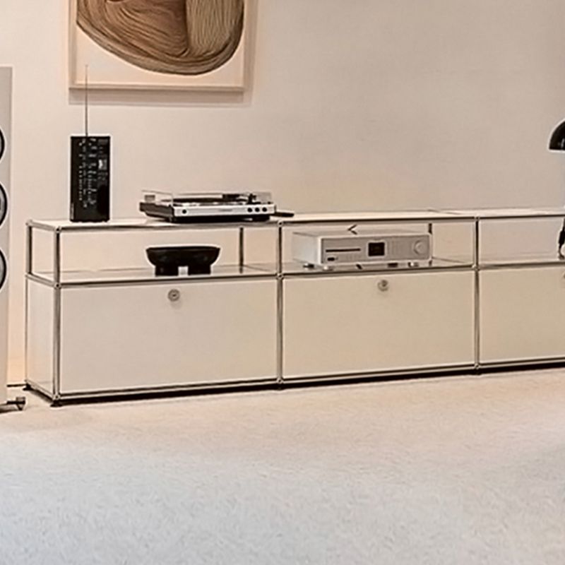 Sideboard bianca moderna con cornice in metallo a buffet da pranzo in legno finto con cassetti