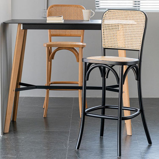 Legno massiccio di altezza da 45 "contemporanei e sgabello da banco rattan