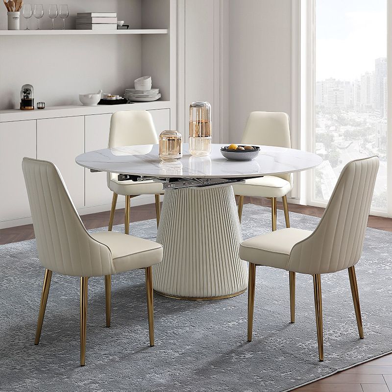1/4/5/7 Pieces Extendable Round Dining Set Modern Sintered Stone Top Dining Table Set