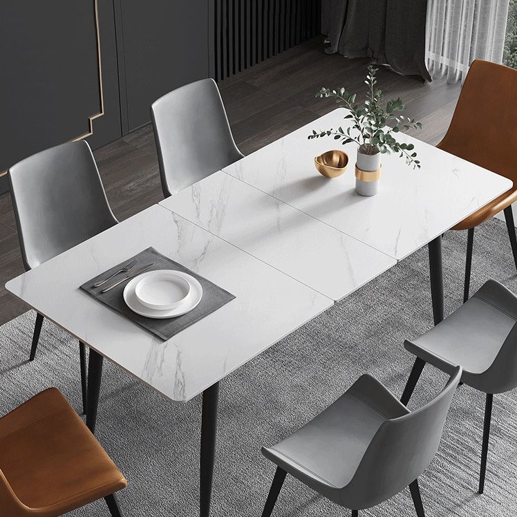 Rectangle Industrial Dining Room Table White Sintered Stone Table with 4 Black Legs Clearhalo ' dining_table' 'Dining Tables & Seating' 'Dining Tables' 'furn' 'furn_dining_table' 'Furniture' 'furniture_dining_table' 'Kitchen & Dining Furniture' 'kitchen&dining_furn' 'kitchen' 'kitchen_dining_table' 1200x1200_4394ba8e-f953-4d42-8e36-1b3b498627db