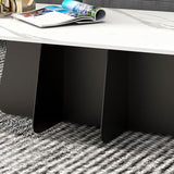 Glam -stijl ovale salontafel met marmeren bovenkant en ijzeren basis in zwart