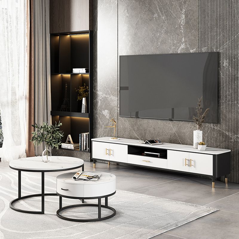 Glam Style TV Stand Open Storage TV Stand Console with 4-Door Clearhalo 'furn' 'furn_tv_stands_entertainment_centers' 'Furniture' 'Living Room Furniture' 'TV Stands & Entertainment Centers' 'TV Stands & Media Storage Furniture' 'tv_stands_entertainment_centers' 1200x1200_43a2faef-82e7-4629-9e6c-60dca903b147