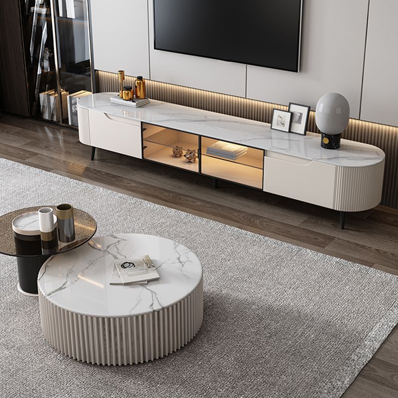 Console multimediale contemporanea Supporto multimediale per TV in pietra con 2 cassetti