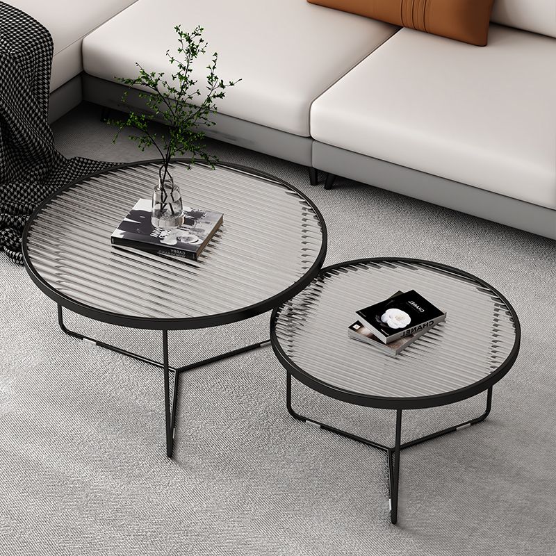 Contemporary Coffee Table Set Glass Round 2-Piece Coffee Cocktail Table Clearhalo 'Coffee & Accent Tables' 'Coffee Tables' 'coffee_tables' 'furn' 'furn_coffee_tables' 'Furniture' 'Living Room Furniture' 1200x1200_43a5c048-c48d-433a-90d4-b6ad513296fa