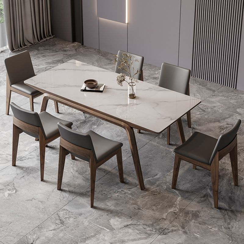 White Mid-Century Dining Table Stone Top Table with Wooden Frame Clearhalo 'Dining Tables & Seating' 'Dining Tables' 'dining_table' 'furn' 'furn_dining_table' 'Furniture' 'Kitchen & Dining Furniture' 1200x1200_43a76ad9-2edf-42f6-9289-bf2b94b6eb7a