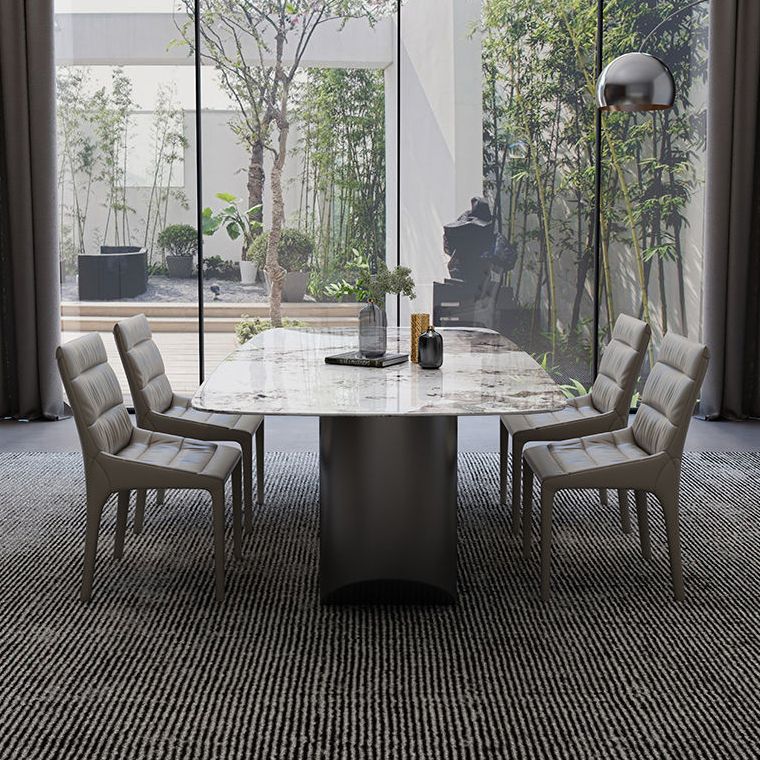 Modern Dining Set Stone 1/4/5/7 Pieces Dining Table with Leather Chairs for Indoor Clearhalo 'Dining Room Sets' 'Dining Tables & Seating' 'dining_room_set' 'furn' 'furn_dining_room_set' 'Furniture' 'Kitchen & Dining Furniture' 1200x1200_43af300b-38b0-49b7-9c44-e8dfde65acaf