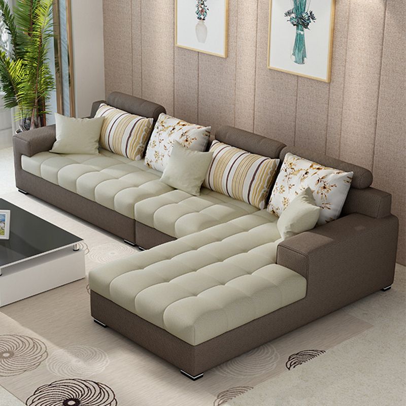 Slipcovered Square Arm Sectional Modern Fabric 4-seater Sectional Clearhalo 'furn' 'furn_sectionals' 'Furniture' 'Living Room Furniture' 'Sectionals' 1200x1200_43b147ca-03c2-4d0f-a824-ba08eecee633