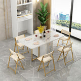 Modern Style White Dining Table Sintered Stone Drop-Leaf Dining Table for Home Use Clearhalo ' dining_table' 'Dining Tables & Seating' 'Dining Tables' 'furn' 'furn_dining_table' 'Furniture' 'furniture_dining_table' 'Kitchen & Dining Furniture' 'kitchen&dining_furn' 'kitchen' 'kitchen_dining_table' 1200x1200_43b1fa3d-8240-467a-81a8-534282e37295