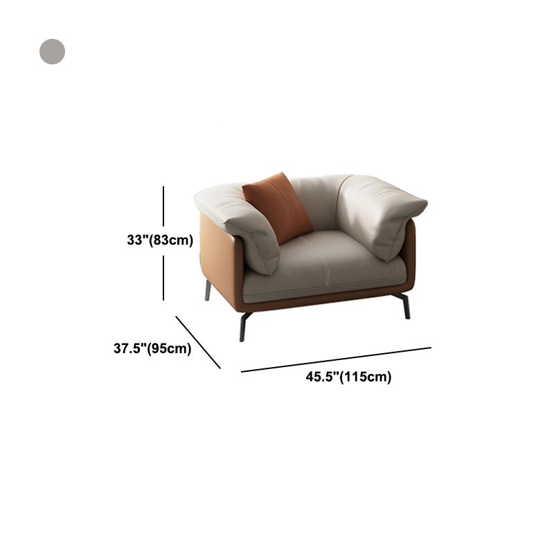 Grey Modern Loose Back Sofa & Chaise 23.68" H Pillow Top Armed Sofa, Genuine Leather Clearhalo 'furn' 'furn_sectionals' 'Furniture' 'furniture_sectionals' 'Living Room Furniture' 'Sectionals' 1200x1200_43b2ba3c-0093-4a0b-8be9-51984de4392d