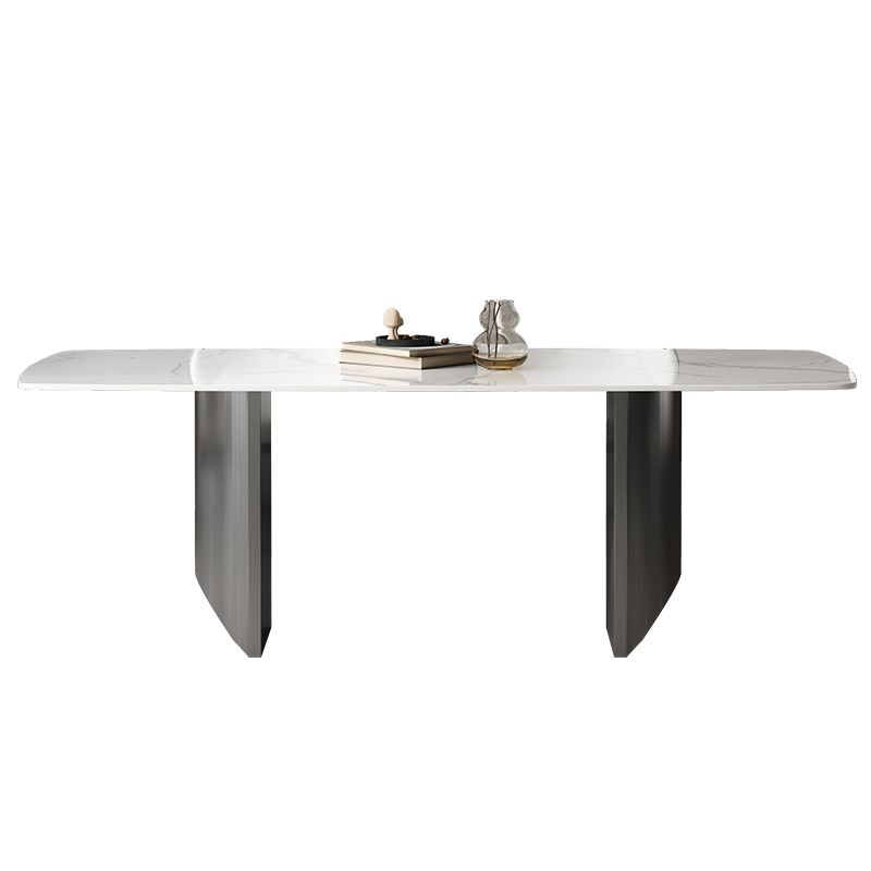 Industrial Sintered Stone Top Table Rectangle Table with Double Pedestal Clearhalo 'Dining Tables & Seating' 'Dining Tables' 'dining_table' 'furn' 'furn_dining_table' 'Furniture' 'Kitchen & Dining Furniture' 1200x1200_43b30254-7550-46a5-aeeb-9c4a45689b68