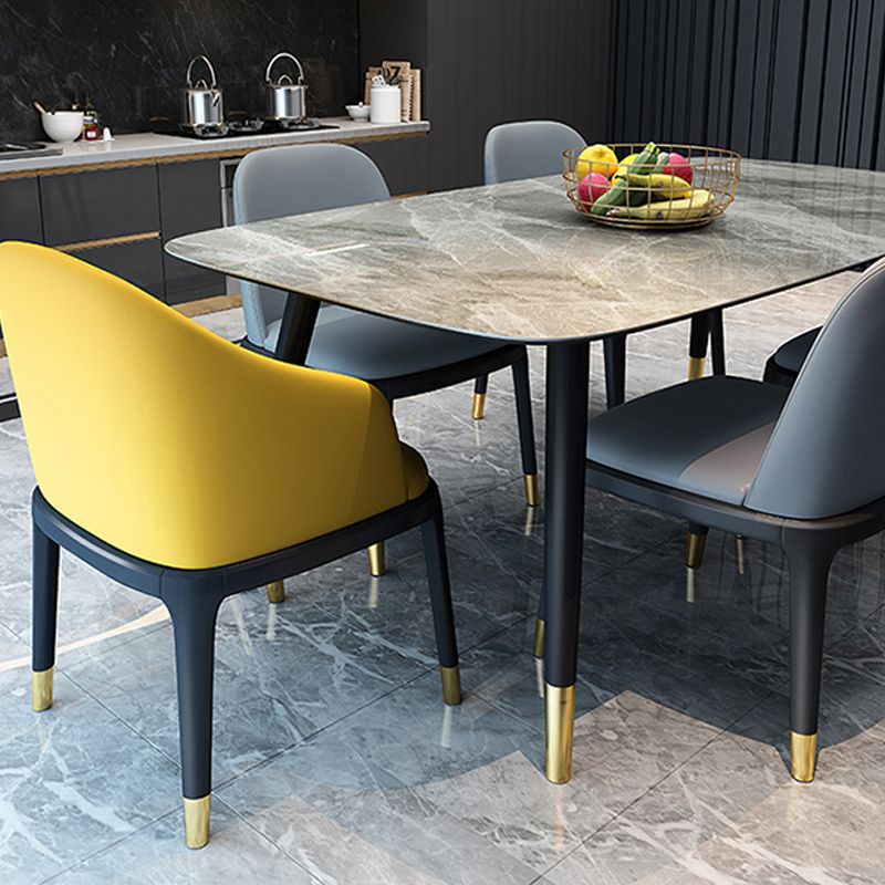 Modern Sintered Stone Dining Table in Grey Rectangle Table with Wooden Base