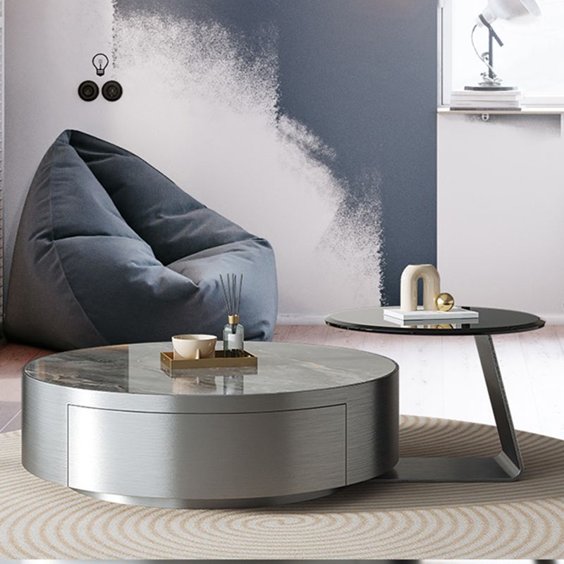 Drum Base Design Cocktail Table Rock Plate/tempered Glass Desktop Coffee Table Clearhalo 'Coffee & Accent Tables' 'Coffee Tables' 'coffee_tables' 'furn' 'furn_coffee_tables' 'Furniture' 'furniture_coffee_tables' 'Living Room Furniture' 1200x1200_43b844d8-5289-437b-9179-faa728e2d725