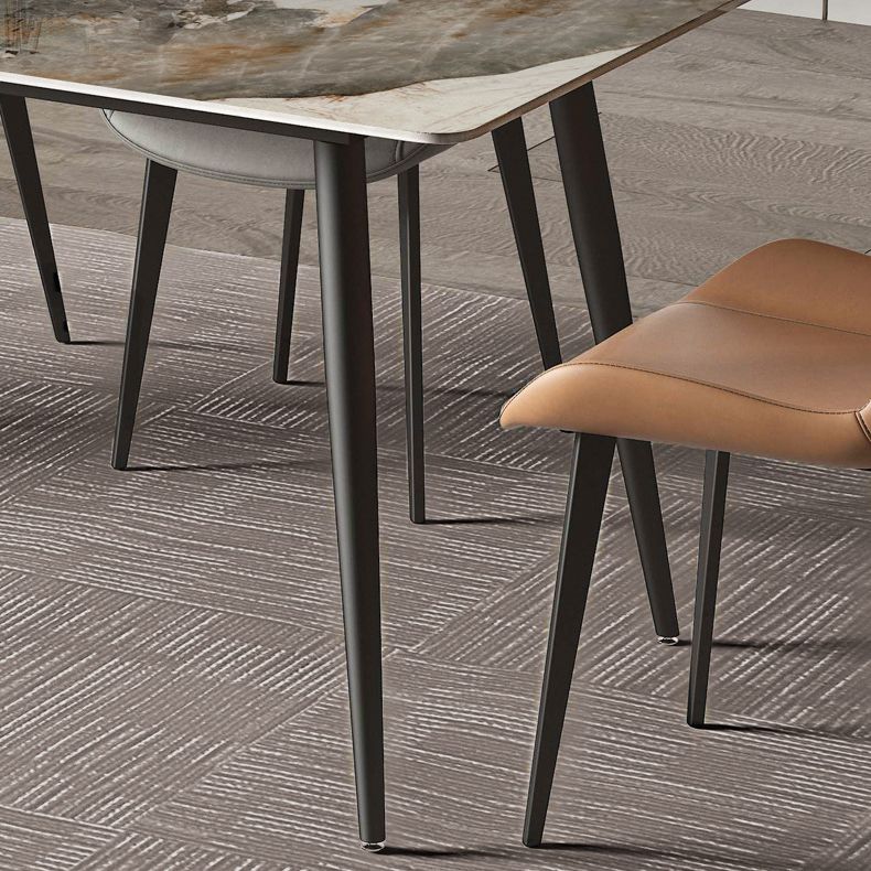 Stone Top Dining Table Rectangle Contemporary Dining Table with 4 Black Legs Clearhalo 'Dining Tables & Seating' 'Dining Tables' 'dining_table' 'furn' 'furn_dining_table' 'Furniture' 'furniture_dining_table' 'Kitchen & Dining Furniture' 'kitchen' 'kitchen_dining_table' 1200x1200_43babbbb-2ec5-4494-8ad7-e5199e73e79a