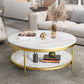 17.7" H Glam Round Slate Coffee Table Metal 4 Legs Cocktail Table with Shelf Clearhalo 'Coffee & Accent Tables' 'Coffee Tables' 'coffee_tables' 'furn' 'furn_coffee_tables' 'Furniture' 'Living Room Furniture' 1200x1200_43be1a33-cea2-4a2b-a950-fed7aef7d649