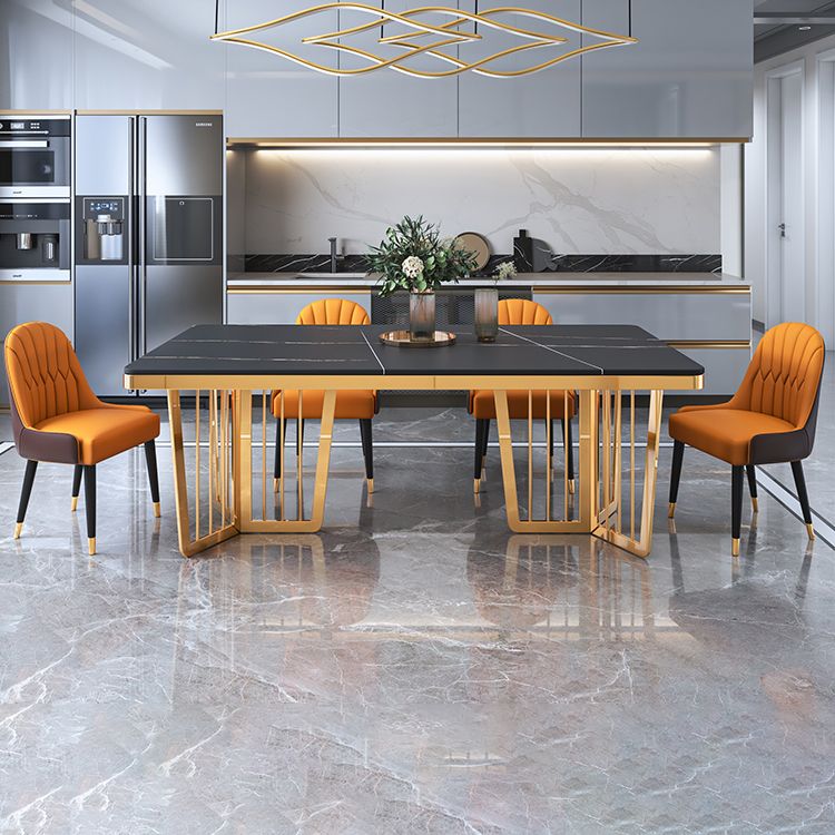 Traditional Luxury Style Dining Table Rectangle Sintered Stone Table with Gold Frame Clearhalo ' dining_table' 'Dining Tables & Seating' 'Dining Tables' 'furn' 'furn_dining_table' 'Furniture' 'furniture_dining_table' 'Kitchen & Dining Furniture' 'kitchen&dining_furn' 'kitchen' 'kitchen_dining_table' 1200x1200_43be57a8-6044-4a6f-934b-0241e85176b3