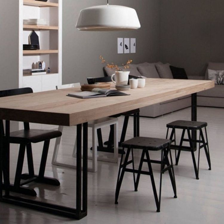 Industrial Home Solid Wood Table 29-inch Rectangle Double Pedestal Dining Table Clearhalo 'Dining Tables & Seating' 'Dining Tables' 'dining_table' 'furn' 'furn_dining_table' 'Furniture' 'furniture_dining_table' 'Kitchen & Dining Furniture' 'kitchen' 'kitchen_dining_table' 1200x1200_43bed5c6-9405-4565-b2b6-88ac383ab7fc