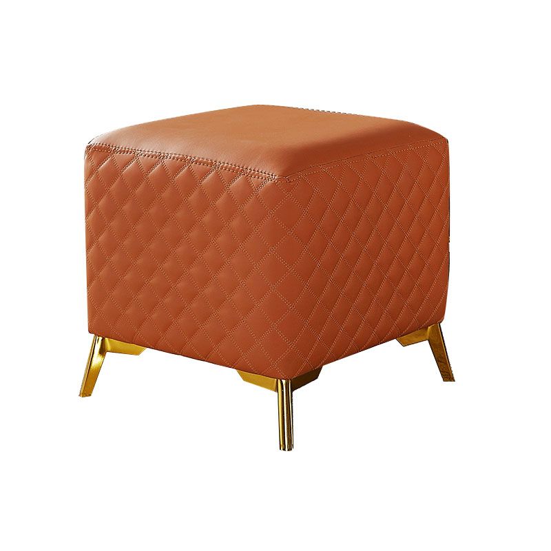 Glam Ottoman Genuine Leather Upholstered Diamond Lattice Square Ottoman with Metal Legs Clearhalo 'furn' 'furn_ottomans_poufs' 'Furniture' 'Living Room Furniture' 'Ottomans & Poufs' 'ottomans_poufs' 1200x1200_43c01ab7-da9d-4dc5-ab25-822989376343