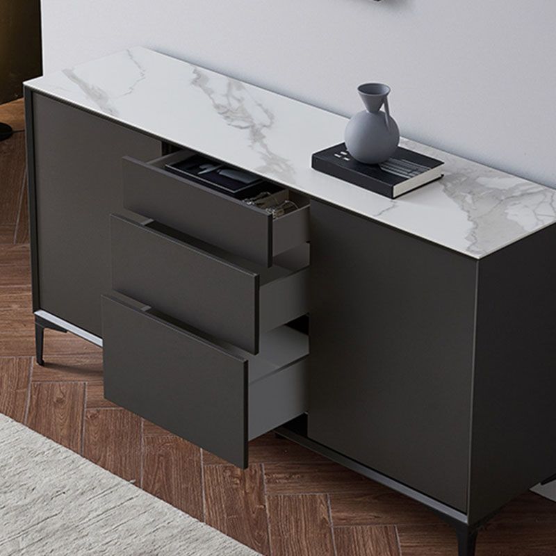 Black Buffet Sideboard Sintered Stone Top Server with Door and Drawer Clearhalo 'buffet_sideboard' 'Buffets & Sideboards' 'furn' 'furn_buffet_sideboard' 'Furniture' 'Kitchen & Dining Furniture' 1200x1200_43c15aea-c670-448e-b56b-de79c7389440