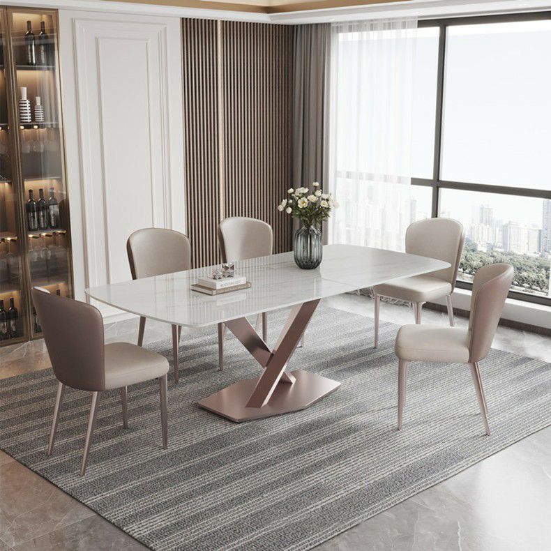 Nordic 1/2/5/6/7 Pieces Dining Set Sintered Stone Dining Table with Leather Chairs Clearhalo 'Dining Room Sets' 'Dining Tables & Seating' 'dining_room_set' 'furn' 'furn_dining_room_set' 'Furniture' 'furniture_dining_room_set' 'Kitchen & Dining Furniture' 1200x1200_43c27d9d-2778-484f-9118-3b552f182bc5