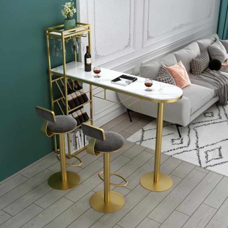 Modern Iron Bistro Table White Faux Marble Top Indoor Bar Dining Table with Wine Rack Clearhalo 'Bar Furniture' 'Bar Tables' 'bar_tables' 'furn' 'furn_bar_tables' 'Furniture' 'furniture_bar_tables' 'Kitchen & Dining Furniture' 1200x1200_43c3cafa-f262-4ece-8613-67a95f846e91