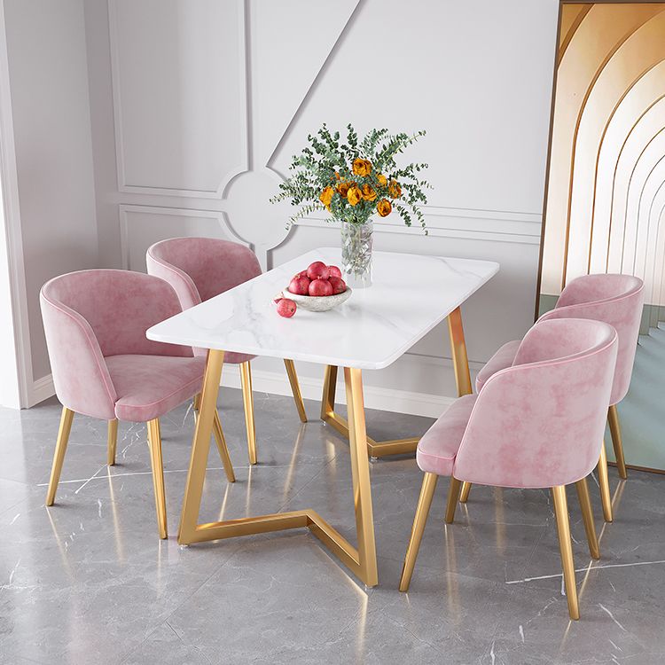 Juego de mesa de comedor de hierro Glam, juego de comedor rectangular de 1/2/5/6 piezas con tapa de piedra sinterizada