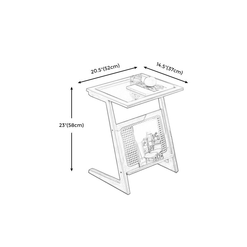 Modern Style Bamboo Rattan Material Organic Glass Desktop Rectangular Side Table
