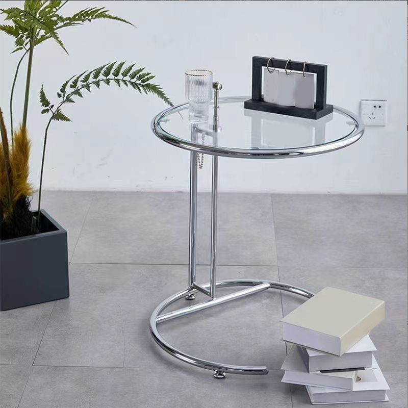 Contemporary Round End Table Glass Living Room Metal Abstract Side Table