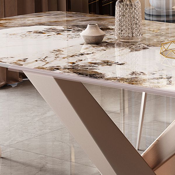 Rectangular Luxury White Stone Top Dining Table with Metal Pedestal Clearhalo 'Dining Tables & Seating' 'Dining Tables' 'dining_table' 'furn' 'furn_dining_table' 'Furniture' 'Kitchen & Dining Furniture' 1200x1200_43ca6c22-1cce-4193-8afd-961f34992c06