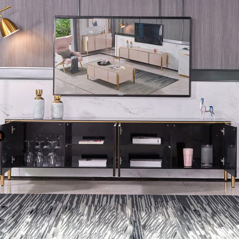 Console TV de style Glam, pieds en acier inoxydable, meuble TV avec 2 armoires