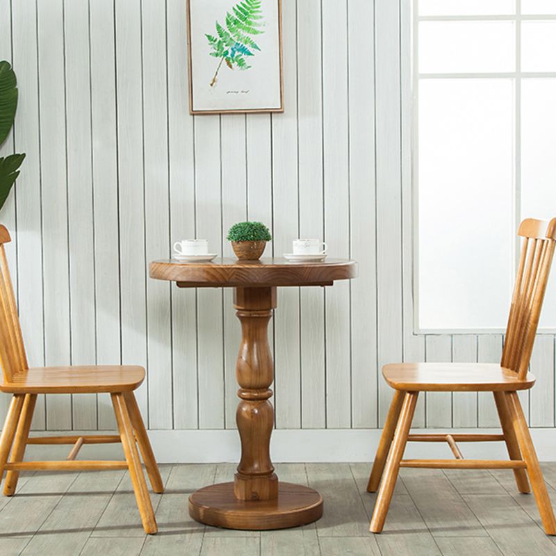 Pedestal Base Round Wooden Table in Brown Modern Style Coffee Table