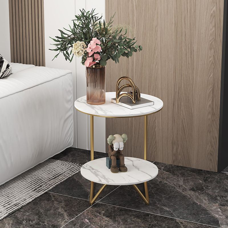 Modern Metal C Side Table Round Slate Side End Table with Shelf