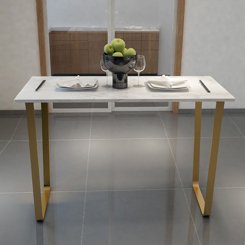 Glam Rectangle Faux Marble Pub Bar Table Indoor Metal Bar Dining Table with Sled Pedestal Clearhalo 'Bar Furniture' 'Bar Tables' 'bar_tables' 'furn' 'furn_bar_tables' 'Furniture' 'furniture_bar_tables' 'Kitchen & Dining Furniture' 1200x1200_43d19b5f-d4d3-4ff3-b98d-b24975cf0712