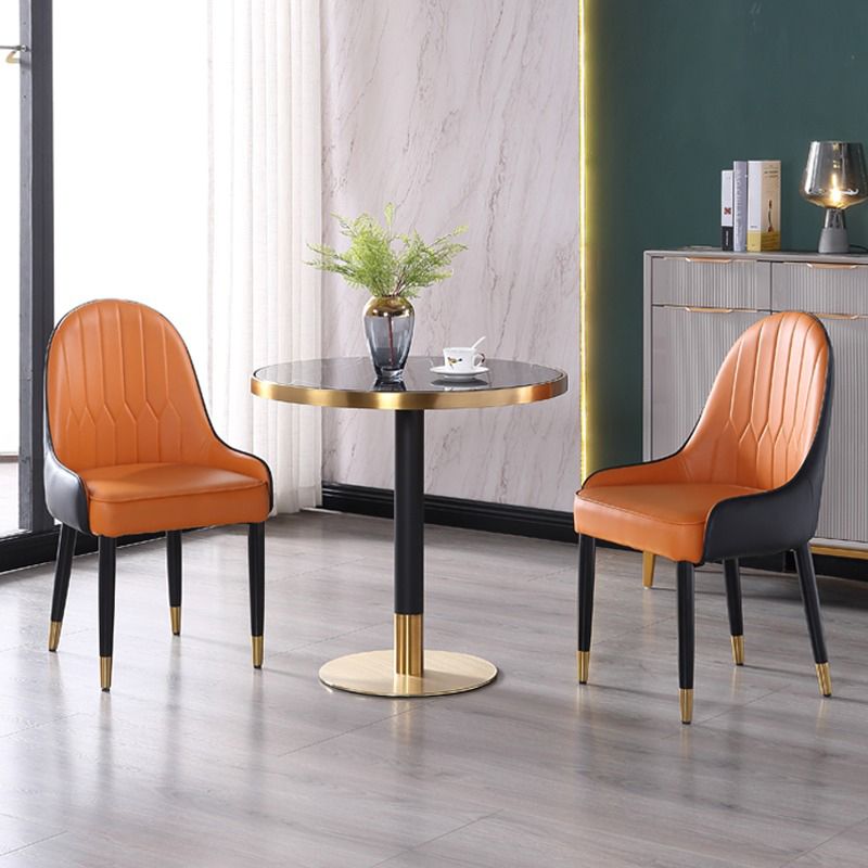 Marble Dining Table Single Pedestal Metallic Base Round Table for Home Clearhalo ' dining_table' 'Dining Tables & Seating' 'Dining Tables' 'furn' 'furn_dining_table' 'Furniture' 'furniture_dining_table' 'Kitchen & Dining Furniture' 'kitchen&dining_furn' 'kitchen' 'kitchen_dining_table' 1200x1200_43d597df-52f9-40a4-8a17-352ebf09fb8a