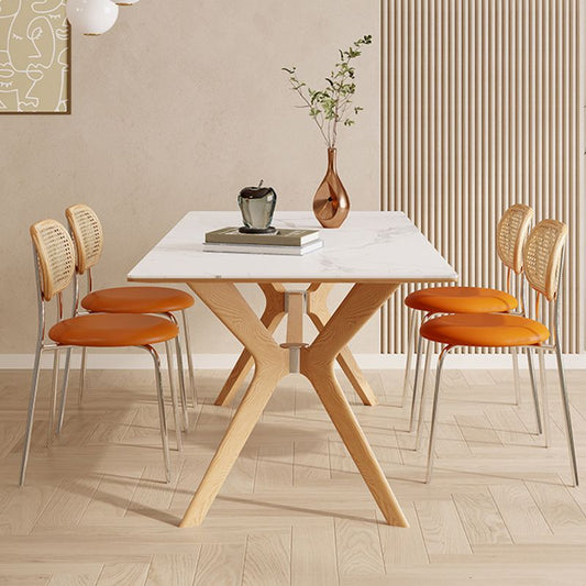 Nordic 1/4/5/7 Pieces Furniture Rectangle Stone Dining Table Set in White