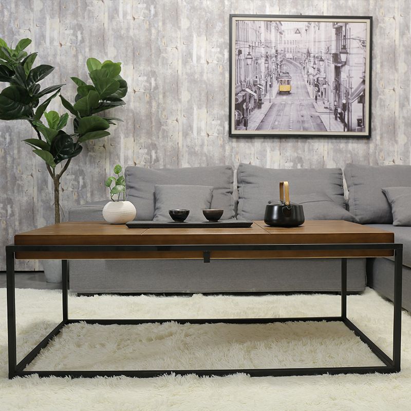 Rectangular Wooden Cocktail Table Metal Frame Coffee Table in Black Clearhalo 'Coffee & Accent Tables' 'Coffee Tables' 'coffee_tables' 'furn' 'furn_coffee_tables' 'Furniture' 'Living Room Furniture' 1200x1200_43d6522e-fd9c-46b7-8182-e5cd405de498